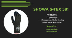 Showa S-Tex581l-08 Nitrile Cut Resistant Gloves Size Large Black A5 ANSI/ISEA Cut Level