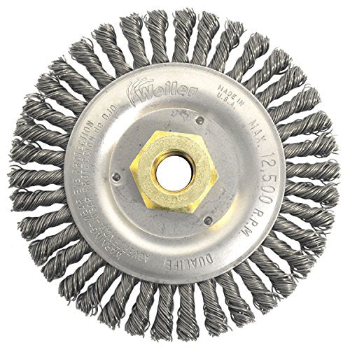 Weiler 79802 Dually 5 Root Pass Weld Cleaning Brush 020 Steel Wire Fill 5/8-11 UNC Double-Hex Nut