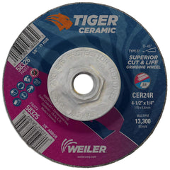 Weiler 58326 4-1/2 x 1/4 Tiger Ceramic Grinding Wheel CER24R 5/8-11 Nut Pack of 10