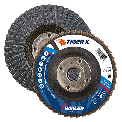 Weiler 51204 Tiger X Flap Disc 36 Grit 4-1/2 Pack of 10