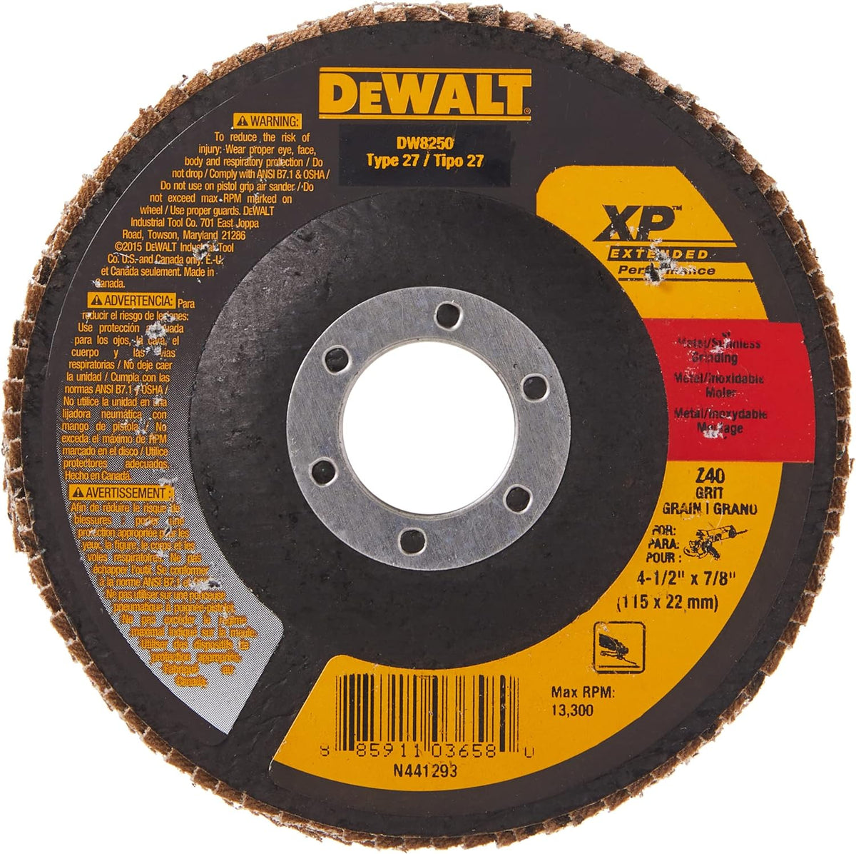 DeWalt DW8250 4-1/2 Inch by 7/8 Inch 40g XP Flap Disc