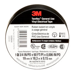 3M 7100169254 Temflex Vinyl Electrical Tape 165 60 ft x 3/4 in Black