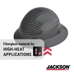 Jackson Safety 20600 Blockhead Fiberglass Full Brim Hard Hat 4-Point Ratchet Suspension Non-Vented Carbon Fiber Pattern Large