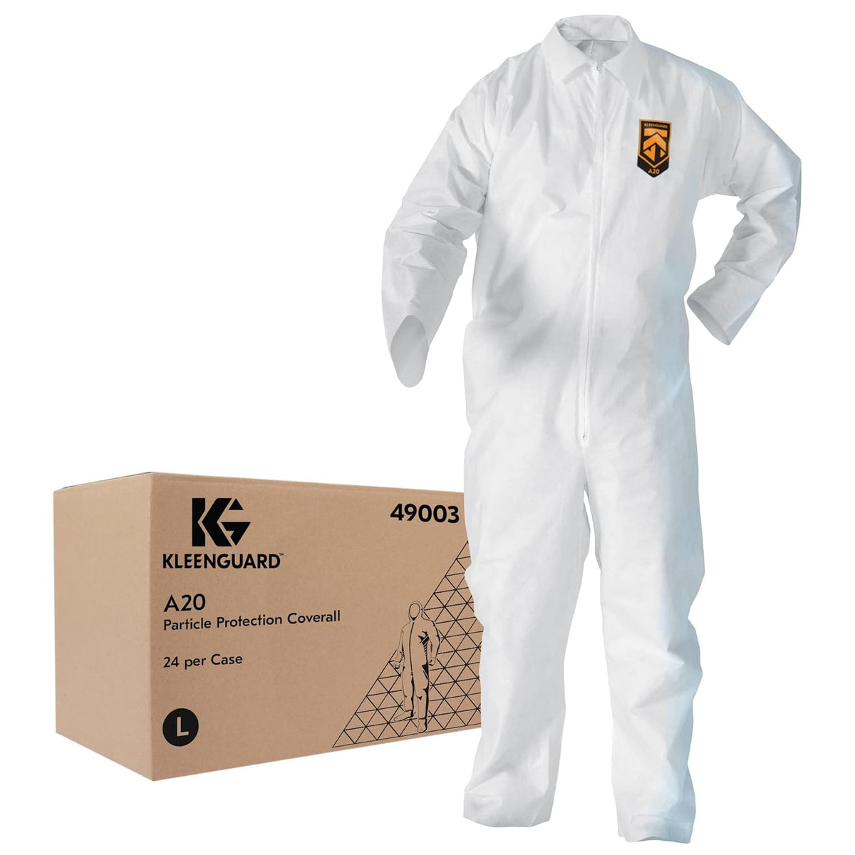 KleenGuard 49003 A20 Breathable Particle Protection Coveralls, White, Large, 24/Case