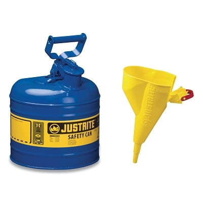 Justrite 7120310 Type I Steel Safety Can Kerosene 2 gal Blue with Funnel