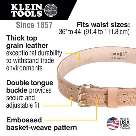 Klein Tools 5415 Heavy-Duty Embossed Tool Belt Medium Leather Tan