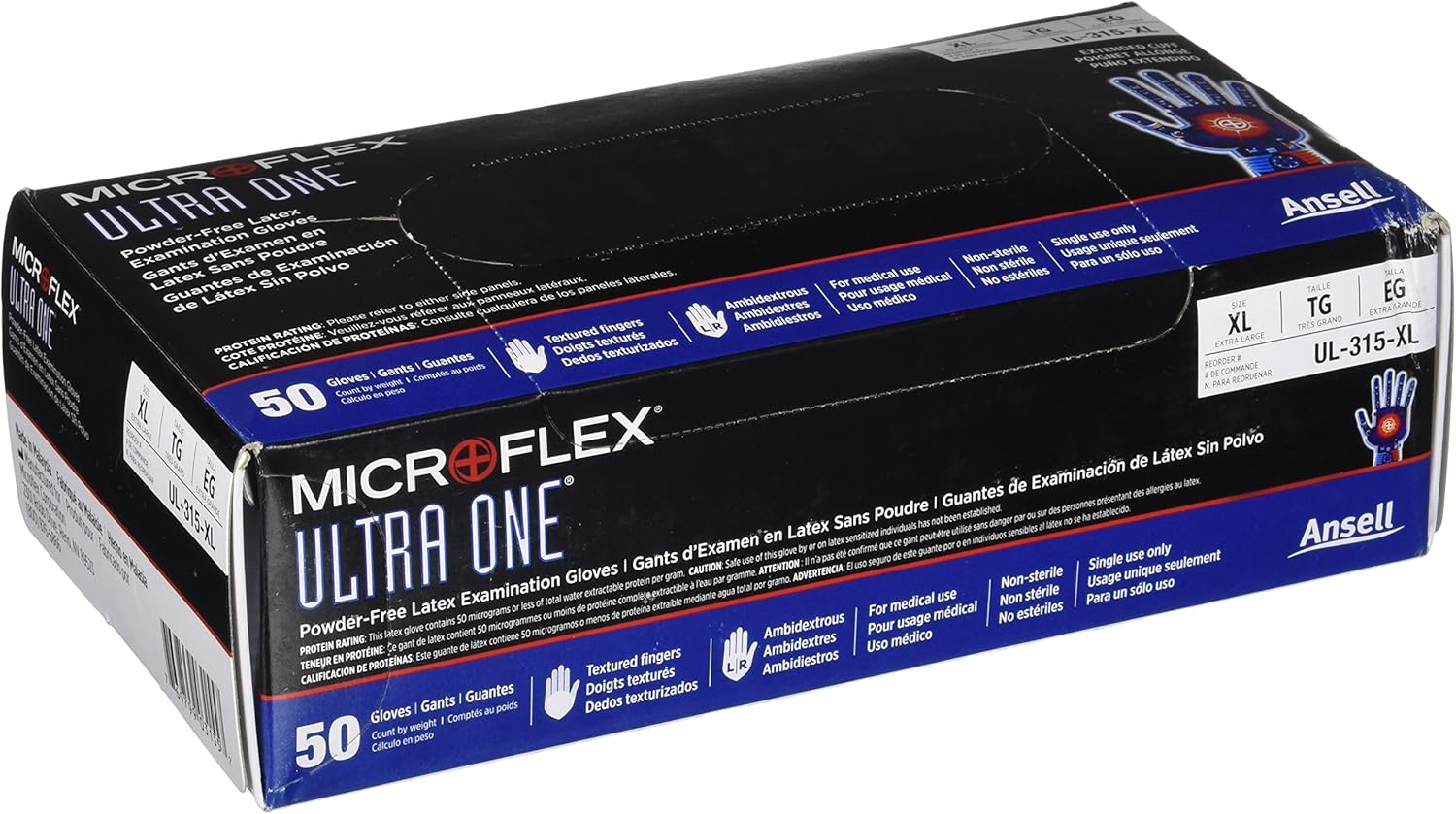 Microflex UL315XL Ultra One Powder Free Latex Extended Cuff Examination Gloves X Large