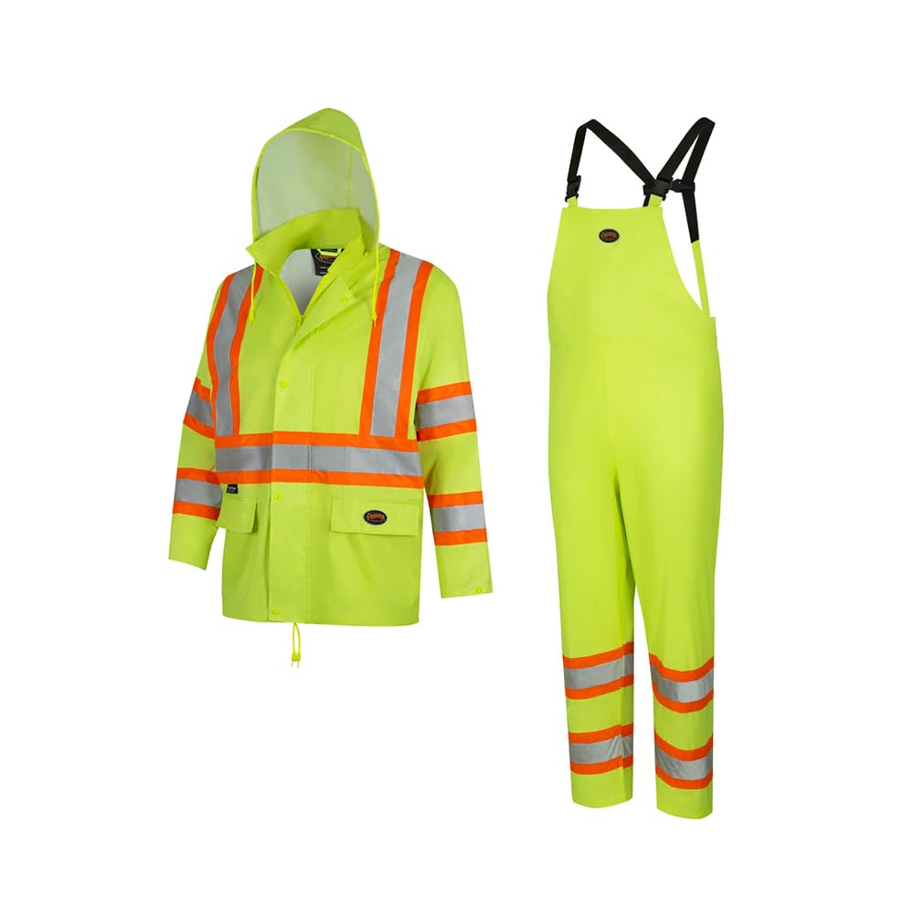 Pioneer V1080160U-M High Visibility Lightweight Waterproof Safety Rain Suit Yellow Green Medium