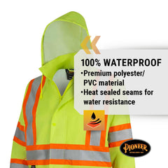 Pioneer V1080160U-M High Visibility Lightweight Waterproof Safety Rain Suit Yellow Green Medium