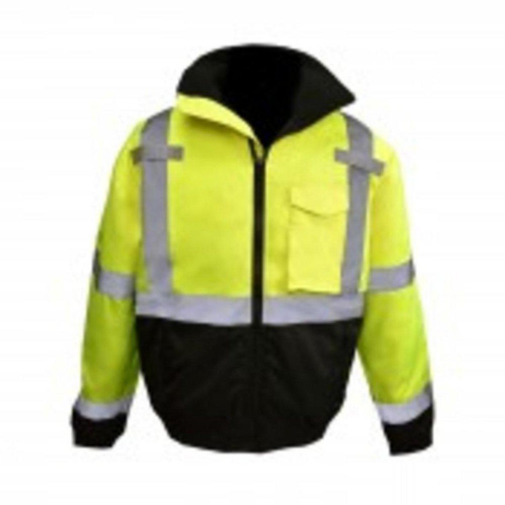 Radians SJ11QB-3ZGS-XL High Visibility Weatherproof Bomber Jacket with Quilted Built-in Liner, Hi-Vis Green, Black Bottom, XL