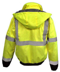 Radians SJ11QB-3ZGS-XL High Visibility Weatherproof Bomber Jacket with Quilted Built-in Liner, Hi-Vis Green, Black Bottom, XL