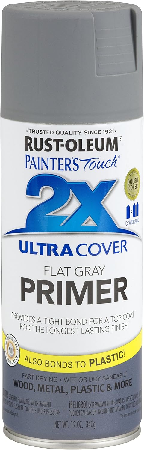 Rust-Oleum 334017 Painter's Touch 2X Ultra Cover Spray Primer, 12 oz, Flat Gray