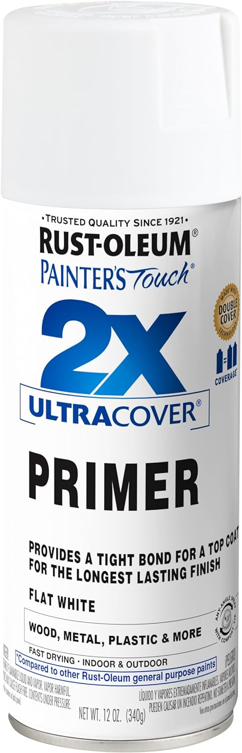 Rust-Oleum 334019 Painter's Touch 2X Ultra Cover Spray Primer, 12 oz, Flat White