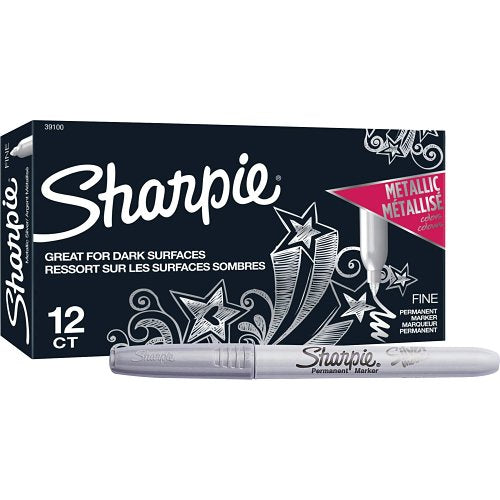 Sharpie 39100 Fine Point Metallic Permanent Marker Silver 12-Pack