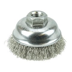 Weiler 13188 Crimped Wire Cup Brush 5/8-11 UNC Nut 3-1/2 Inch Diameter Stainless Steel Fill