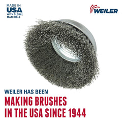 Weiler 13188 Crimped Wire Cup Brush 5/8-11 UNC Nut 3-1/2 Inch Diameter Stainless Steel Fill