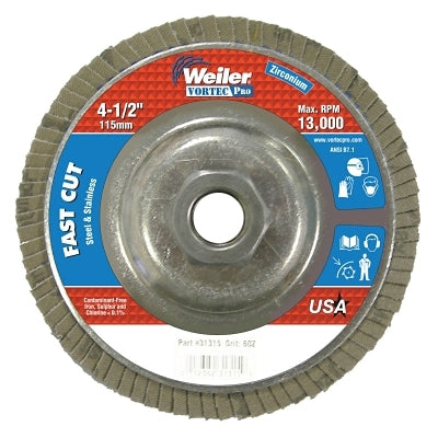 Weiler 31315 Vortec Pro Abrasive Flap Disc 4-1/2 Inches 60 Grit 13000 RPM Type 29