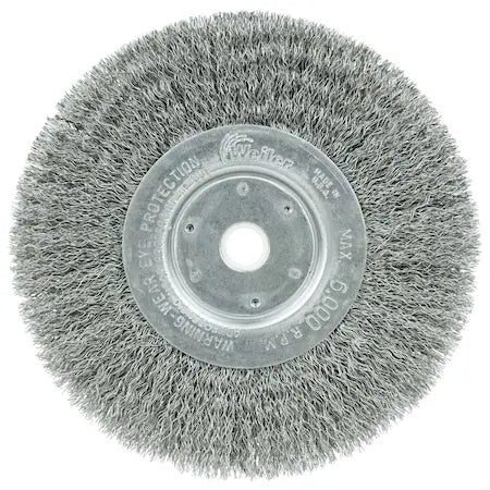 Weiler 1065 Narrow Face Crimped Wire Wheel 6 inch diameter x 3/4 inch width 0.0118 Steel Wire 6000 RPM