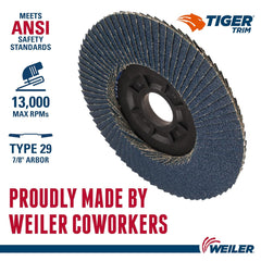 Weiler 50002 Trimmable Tiger Flap Disc 7/8 Arbor 4.5 Diameter 40 Grit Angled Abrasive