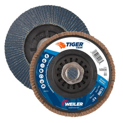 Weiler 50008 Tiger 5/8-11 Arbor 4-1/2 Diameter 80 Grit Zirconium Trimmable Composite Backing Angled Abrasive Flap Disc