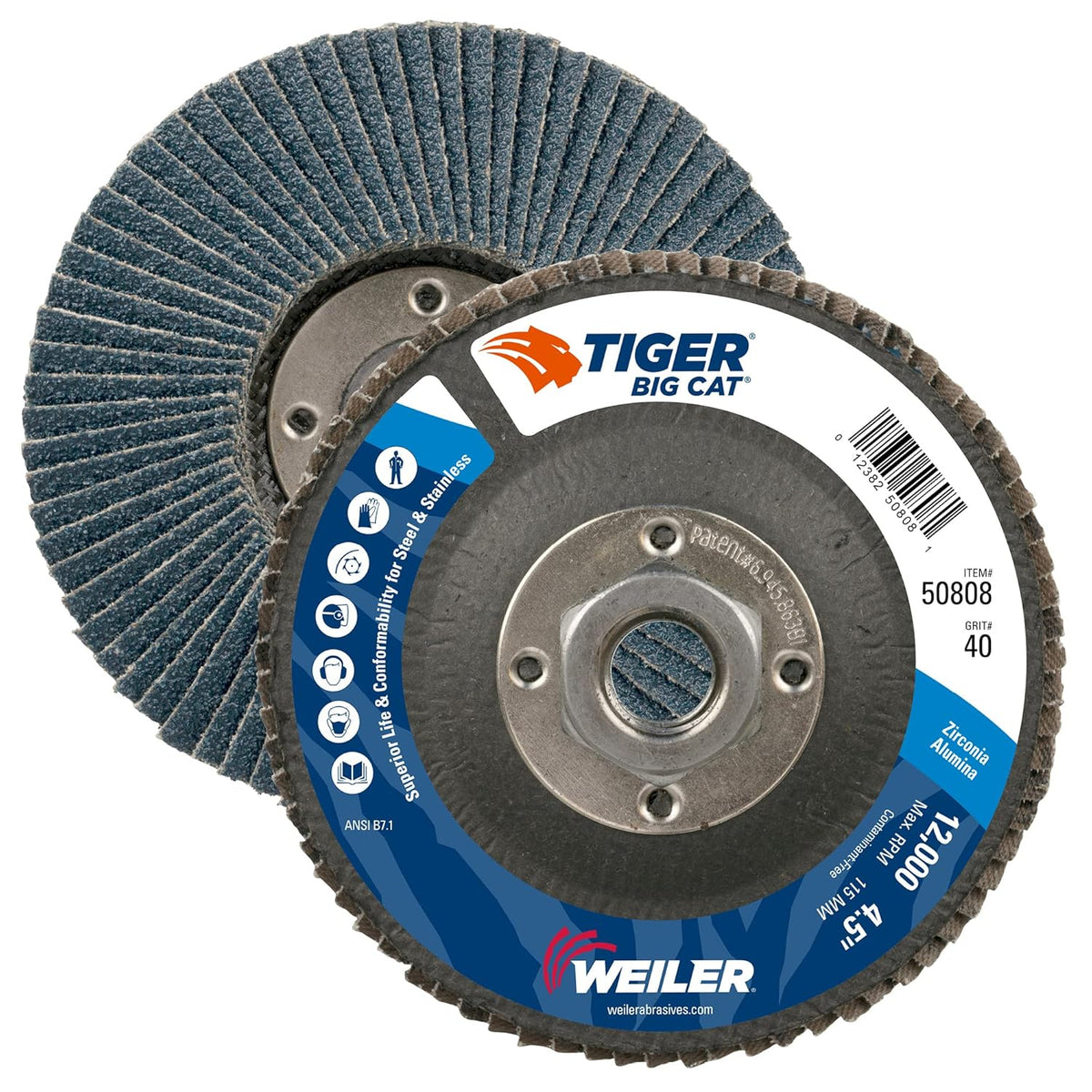 Weiler 50808 Big Cat High Density Type 27 Flap Disc 4-1/2 40 Grit with 5/8-11 UNC