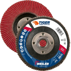 Weiler 50133 Saber Tooth 5/8-11 Arbor 4-1/2 Diameter 40 Grit Ceramic Phenolic Backing Flat High Density Abrasive Flap Disc