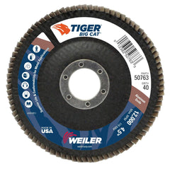 Weiler 50763 Big Cat High Density Abrasive Flap Disc Type 27 Round Hole Phenolic Backing Aluminum Oxide 4-1/2 Dia 40 Grit