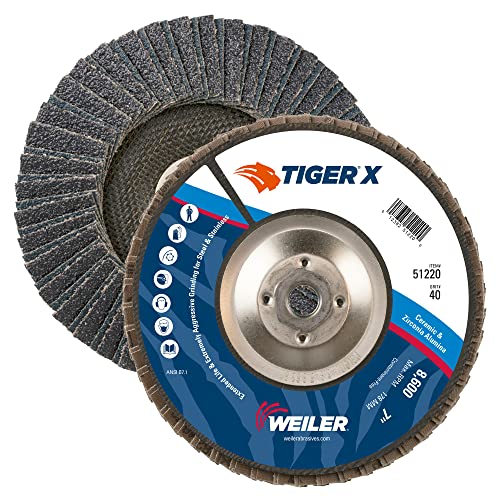 Weiler 51220 Tiger X Flap Disc Angled Phenolic Backing 40 Grit 7 inches 5/8-11 Arbor Hole