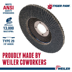 Weiler 51121 4-1/2 Tiger Paw Abrasive Flap Disc Angled (Ty29) Phenolic Backing 80Z 7/8 Arbor Hole Pack of 10