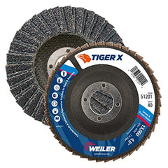 Weiler 51201 Tiger X Flap Disc Ceramic Zirconia Alumina Angled Phenolic Backing 40 Grit 4-1/2 Type 29 7/8 Arbor (Pack of 10)