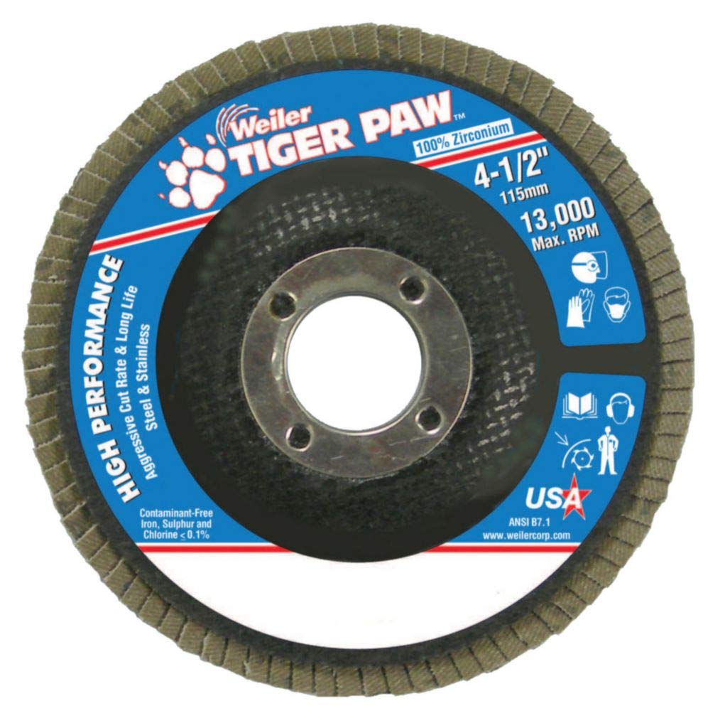 Weiler 51126 4-1/2 Tiger Paw Abrasive Flap Disc Conical 80 Grit Pack Of 10