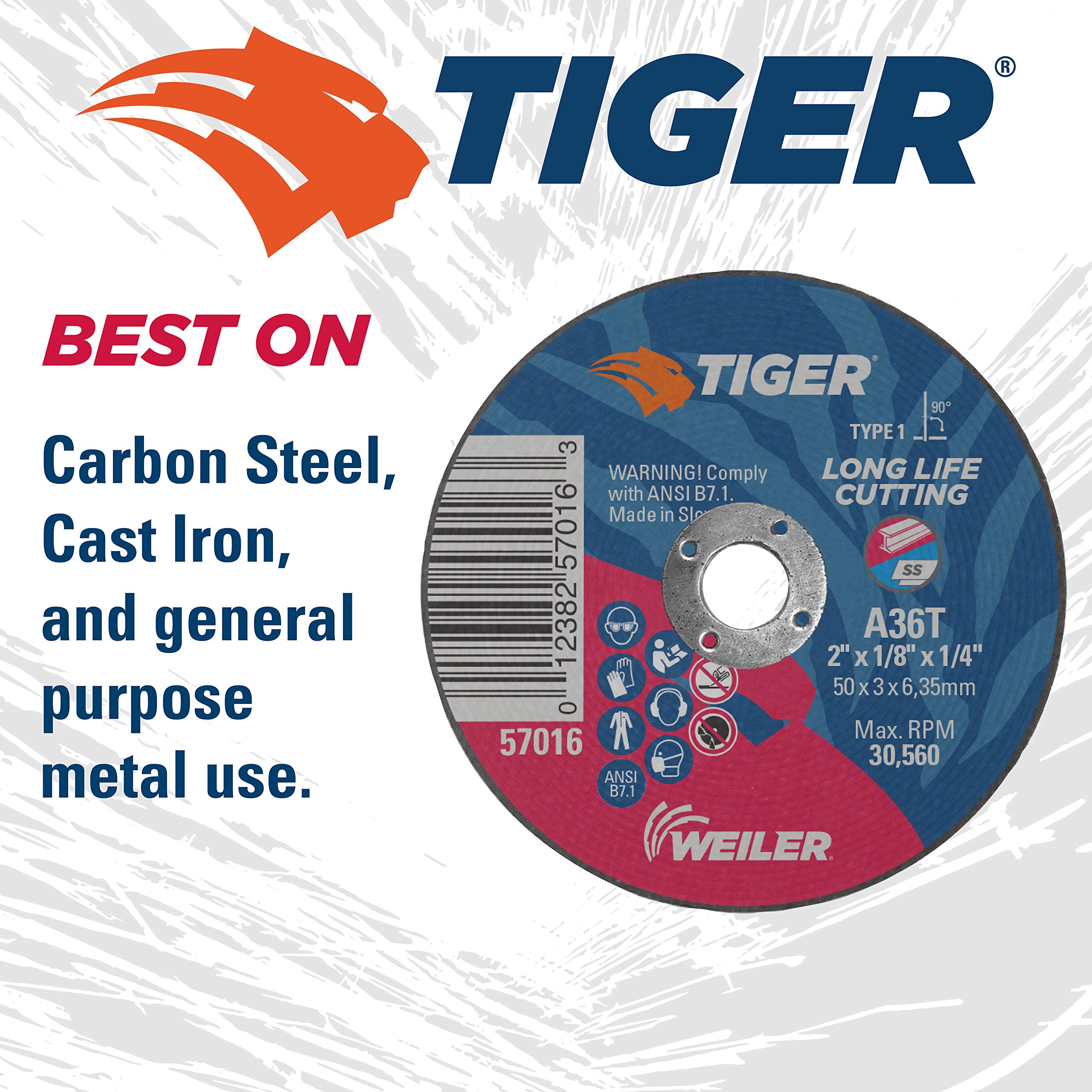 Weiler 57016 Tiger AO Cutting Wheel 2 Inch Performance Steel Metal 100 Pack