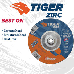 Weiler 58055 7 x 1/8 Tiger Zirc Type 27 Cut and Grind Combo Wheel Z30T 5/8-11 UNC Nut Pack of 10