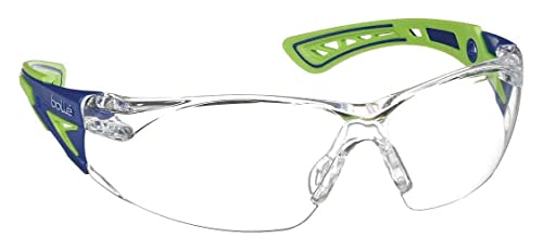 Bolle 40256 Rush+ Safety Glasses Clear Lens Platinum Anti-Fog Blue Green Frame