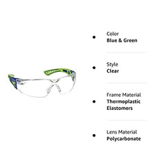 Bolle 40256 Rush+ Safety Glasses Clear Lens Platinum Anti-Fog Blue Green Frame