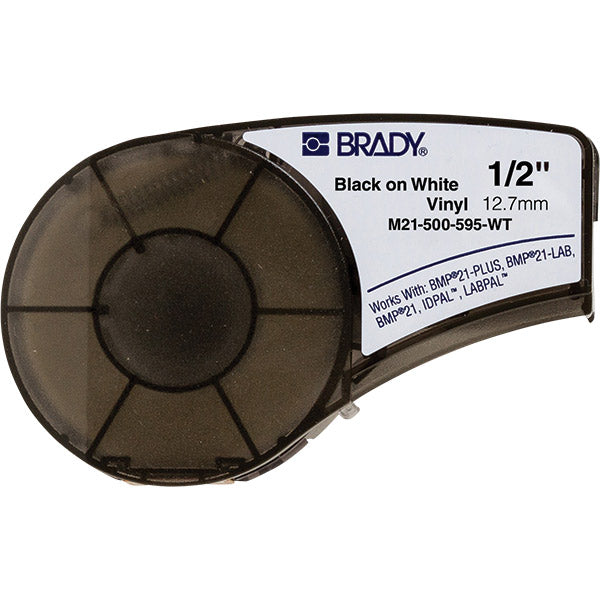 Brady 142807 Indoor/Outdoor Vinyl Printer Labels 21 ft x 1/2 in Black on White