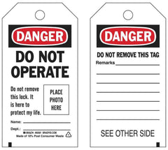 Brady 65501 2-Sided Rectangular Self-Laminating Danger Tag 5-3/4 in x 3 in B-851 Polyester