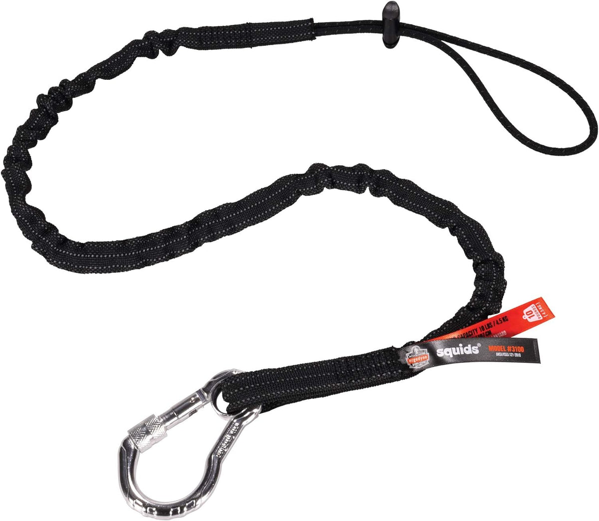 Ergodyne 19002 Squids 3100 Tool Lanyard Single Carabiner Adjustable Loop End Standard Length Black