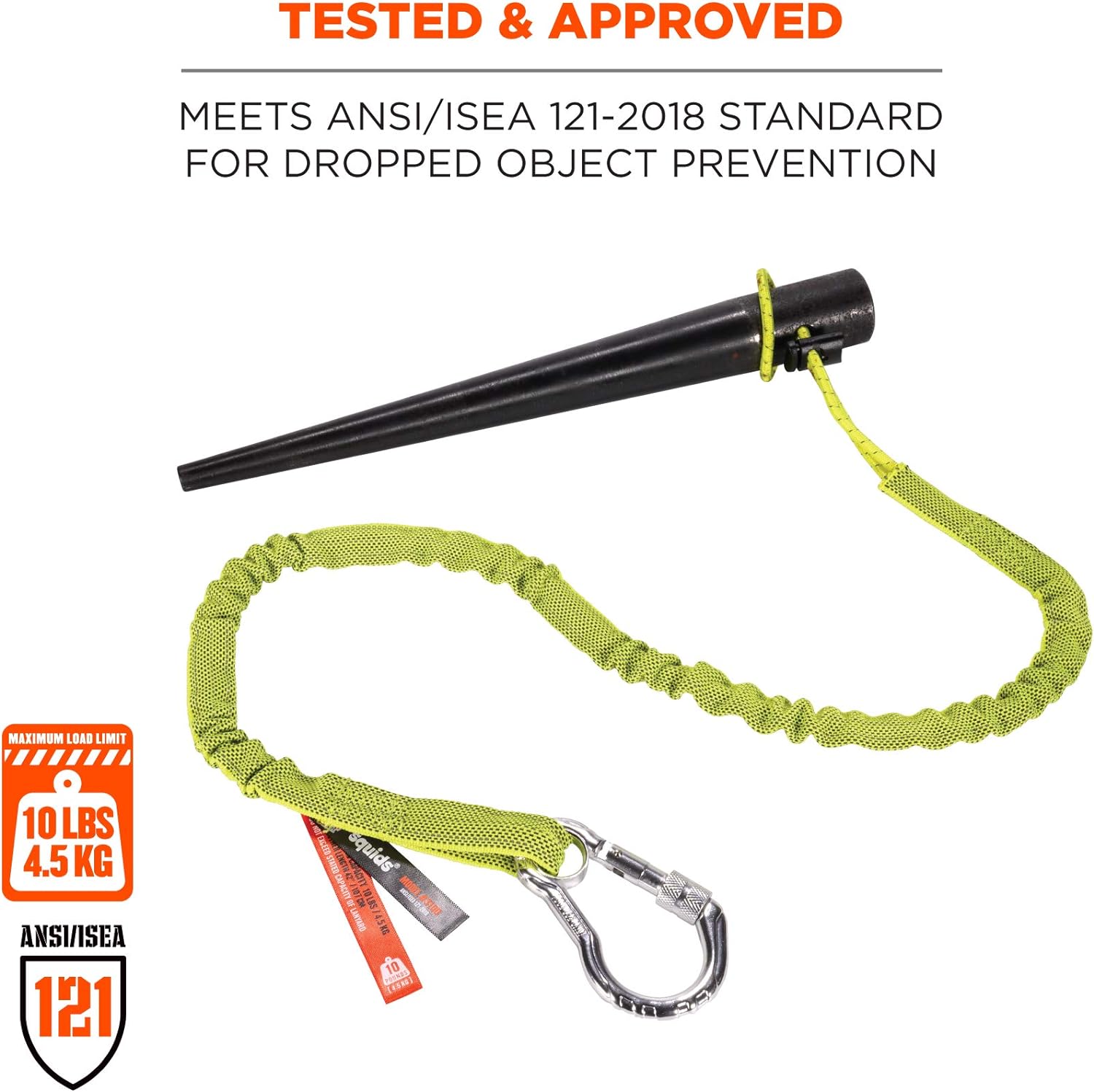 Ergodyne 19003 Squids 3100 Tool Lanyard with Single Carabiner and Adjustable Loop End, Standard Length, Lime