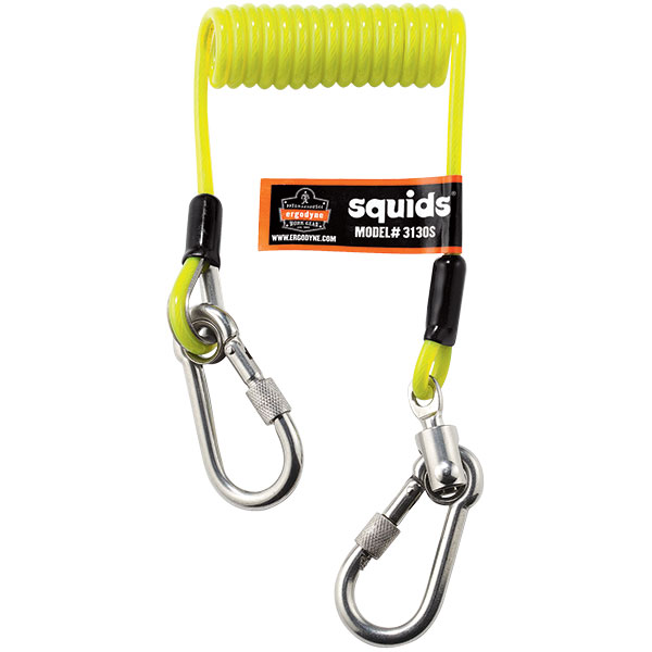 Ergodyne 19130 Squids 3130S Coiled Cable Lanyards, 2 lb Lime