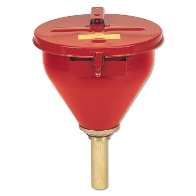 Justrite 8207 Safety Drum Funnel with Self-Closing Cover 6 in Brass Flame Arrestor 2 in Drum Bung Red