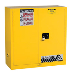 Justrite 893000 Sure-Grip Ex Flammable Liquid Storage Cabinet, 30 Gallon Reinforced Steel Fire Cabinet for Gasoline Storage, 2 Manual Close Doors, 44 x 43 x 18, Yellow, 893000