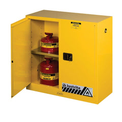 Justrite 893000 Sure-Grip Ex Flammable Liquid Storage Cabinet, 30 Gallon Reinforced Steel Fire Cabinet for Gasoline Storage, 2 Manual Close Doors, 44 x 43 x 18, Yellow, 893000