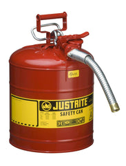 Justrite 7250130 5 gallon Red AccuFlow Galvanized Steel Type II Vented Safety Can With Stainless Steel Flame Arrester and 1 inch Metal Hose