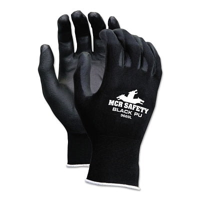 MCR Safety 9669L Safety Work Gloves 13 Gauge Black Nylon Shell Black PU Palm & Fingers Large 12 Pack