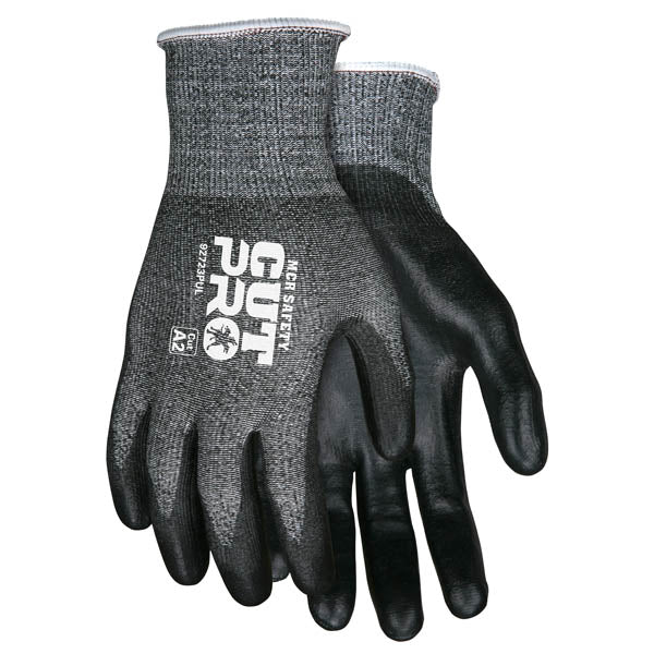 MCR Safety 92723PUL Cut Pro PU Coated Gloves Large Salt and Pepper Black