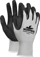 MCR Safety 9673L Gloves 13 Gauge Gray Nylon Black Nitrile Foam Coated Palm and Fingertips Work Gloves Large