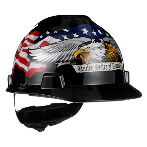 MSA 10079479 V-Gard Slotted Hard Hat Fas-Trac Ratchet Cap American Eagle