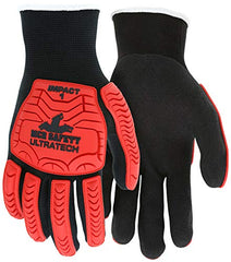 MCR Safety UT1950XL UltraTech 13 Gauge Nylon Work Glove, Hi-Visibility Red TPR Impact Protection Safety Glove, Nitrile Foam Palm & Fingertips, X-Large