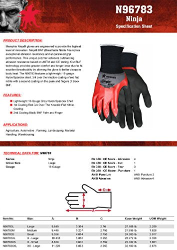 MCR Safety N96783XL Ninja BNF Work Gloves 18 Gauge Over Knuckle Nitrile Dip Black BNF Palm Fingertips X-Large